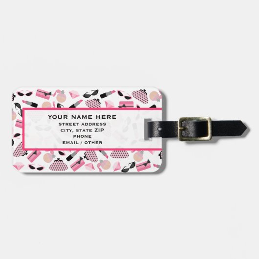 Girly Pink Accessoire Bagagelabel (Voorkant horizontaal)