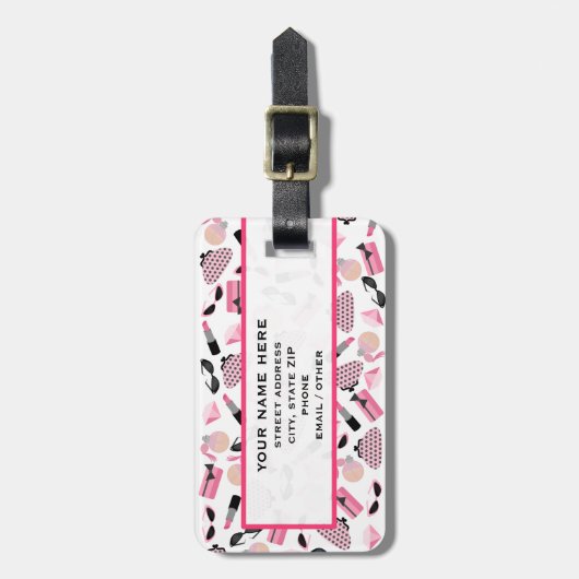 Girly Pink Accessoire Bagagelabel (Voorkant verticaal)