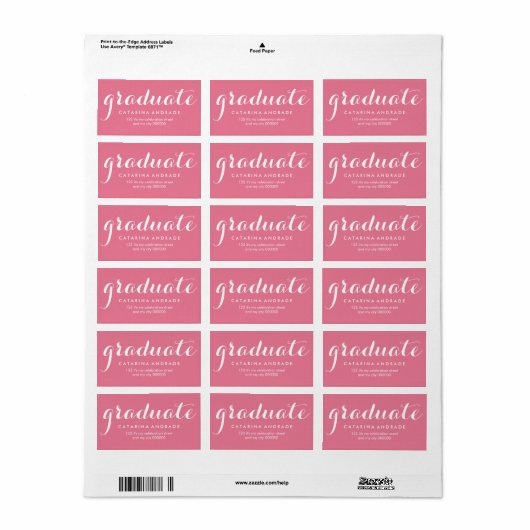 Girly Pink Afstuderen Modern Calligrafie Afstudere Etiket (Full Sheet)