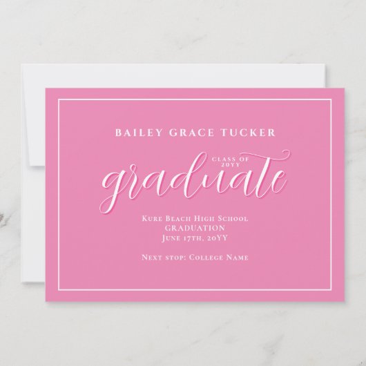 Girly Pink Afstuderen Script 3-foto-Afstuderen Aankondiging (Achterkant)