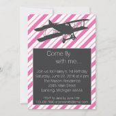 Girly Pink  Airplane Birthday Invite Kaart (Voorkant)