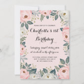 Girly Pink & Alabaster Floral Peony Birthday Party Kaart (Voorkant)