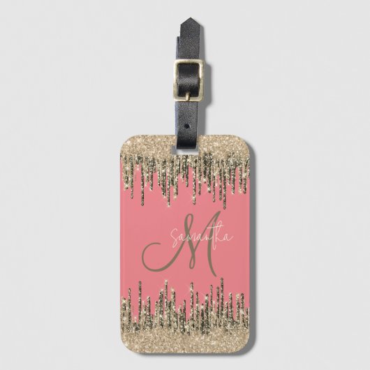 Girly Pink and Gold Icecream Drielogramnaam Bagagelabel (Voorkant (verticaal))