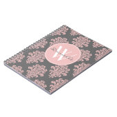 Girly Pink and Grey Damask Monogram Notitieboek (Linkerzijde)