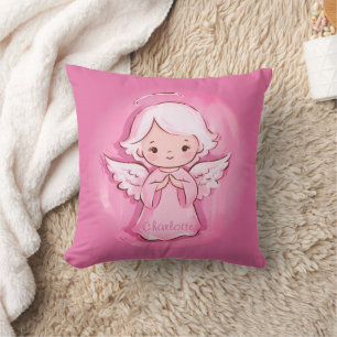 Girly Pink Angel met naam   Kinder Rugtas Kussen