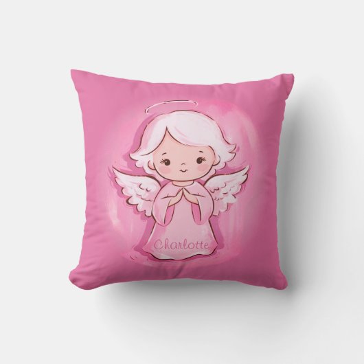 Girly Pink Angel met naam | Kinder Rugtas Kussen (Voorkant)