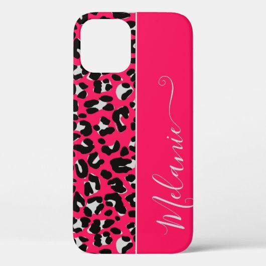 Girly Pink Animal Print Patroon Aangepaste Naam St Case-Mate iPhone Case (Achterkant)