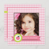 Girly Pink Apple Birthday Party Kaart (Voorkant / Achterkant)