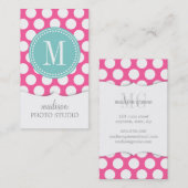 Girly Pink & Aqua Big Polka Dots Monogrammed Visitekaartje (Voorkant / Achterkant)