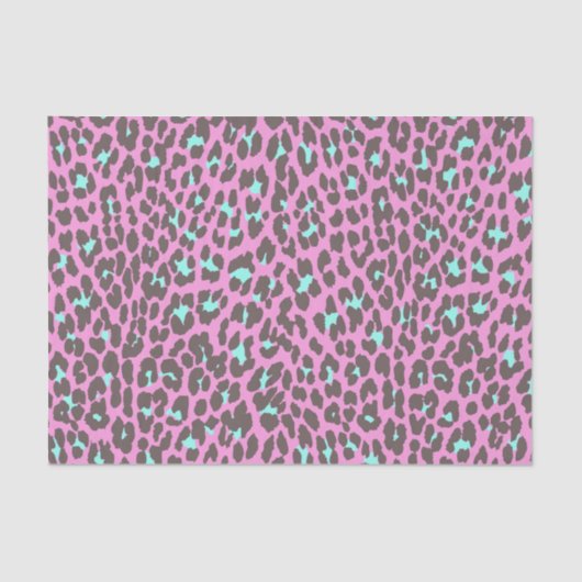 Girly Pink Aqua Black Leopard Animal Print Patroon Tissuepapier (Voorkant)