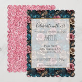 Girly Pink Aqua Champagne Gouden Rozen Kaart (Voorkant / Achterkant)