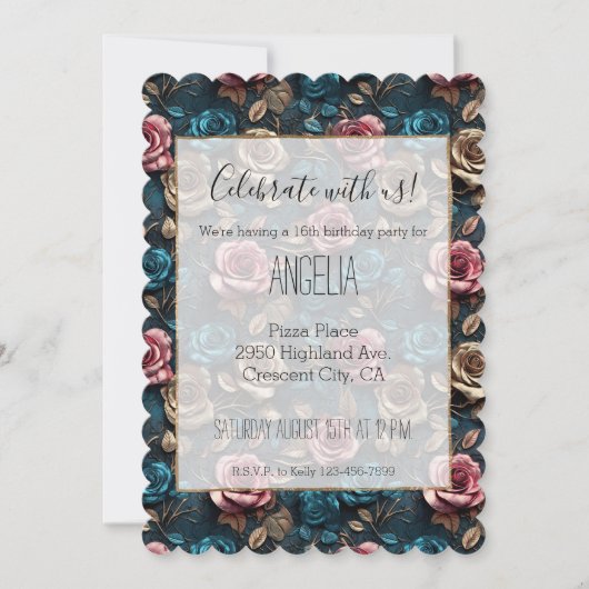 Girly Pink Aqua Champagne Gouden Rozen Kaart (Voorkant)