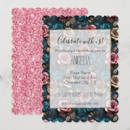 Girly Pink Aqua Champagne Gouden Rozen Kaart