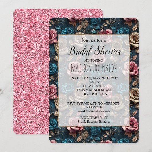 Girly Pink Aqua Champagne Gouden Rozen Kaart (Voorkant / Achterkant)