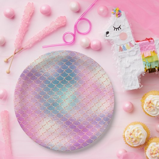 Girly Pink Aqua Gold Zeemeermin Papieren Bordje (Feest)