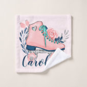 Girly Pink Aqua Roller Schaatsen - Gepersonaliseer Bad Handdoek (Wasdoekje)