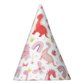 Girly Pink Baby Dino Dinosaurus Verjaardag Feesthoedjes (Rechts)