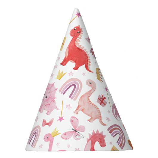 Girly Pink Baby Dino Dinosaurus Verjaardag Feesthoedjes (Rechts)