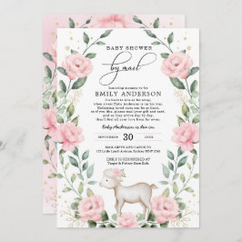 Girly Pink Baby Lamb Shower by Mail Quarantine Kaart