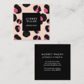 Girly Pink Back Blush Leopard print Vierkante Visitekaartje (Voorkant / Achterkant)