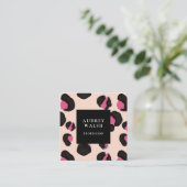 Girly Pink Back Blush Leopard print Vierkante Visitekaartje (Staand voorkant)