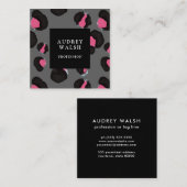 Girly Pink Back Dark Grey Leopard print Vierkante Visitekaartje (Voorkant / Achterkant)