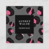 Girly Pink Back Dark Grey Leopard print Vierkante Visitekaartje (Voorkant)