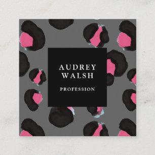 Girly Pink Back Dark Grey Leopard print Vierkante Visitekaartje