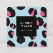 Girly Pink Back Light Blue Leopard print Vierkante Visitekaartje (Voorkant)