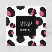Girly Pink Back White Leopard print Vierkante Visitekaartje (Voorkant)