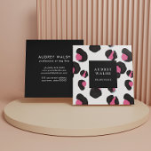 Girly Pink Back White Leopard print Vierkante Visitekaartje