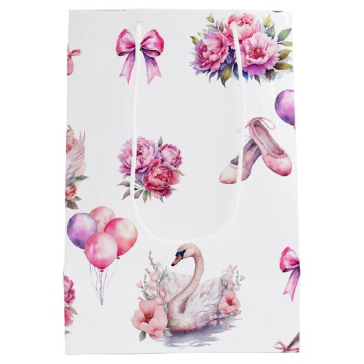 Girly Pink Ballet Floral Medium Cadeauzakje (Achterkant)