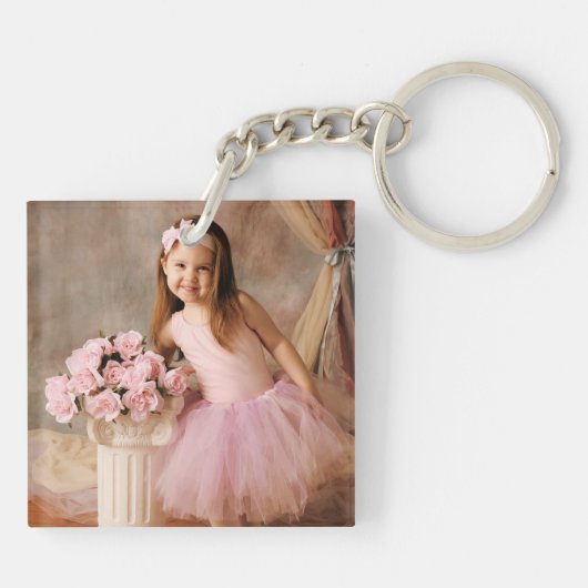 Girly Pink Ballet Moeder Sparkle Diamond Foto Sleutelhanger (Achterkant)