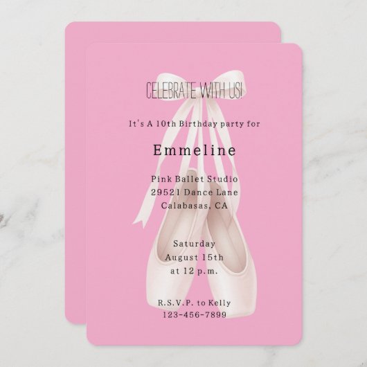 Girly Pink Ballet Shoes Bow Birthday Kaart (Voorkant / Achterkant)