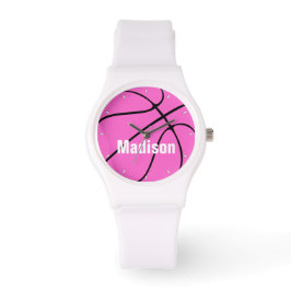 Girly Pink Basketball Custom Name/Text Girls Sport Horloge