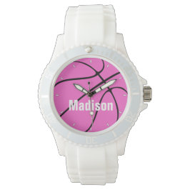 Girly Pink Basketball Custom Name/Text Girls Sport Horloge