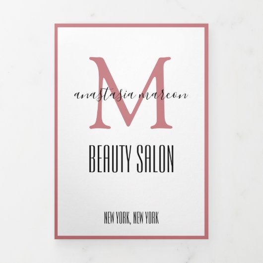 Girly Pink Beauty SPA Salon Foto Monogram Drieluik Kaart (Cover)