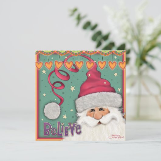 Girly Pink Believe Santa Christmas Holiday Kaart (Staand voorkant)