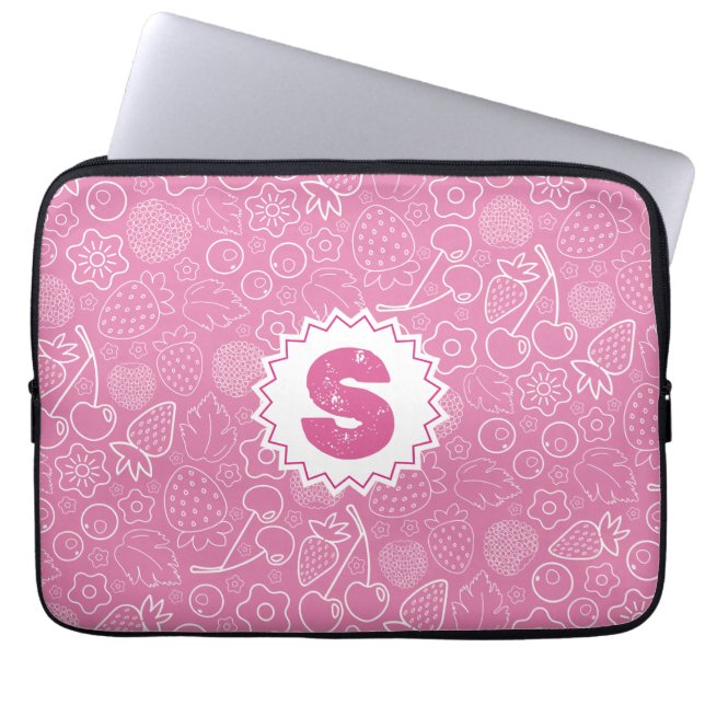 Girly Pink Berry Strawberry Cherry Modern. Laptop Sleeve (Voorkant)
