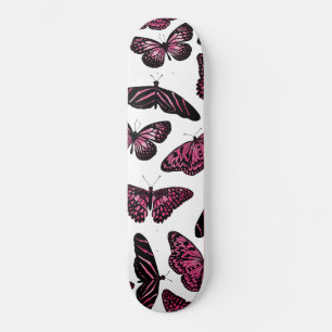Girly Pink Black Butterflies Waterverf Pattern Persoonlijk Skateboard