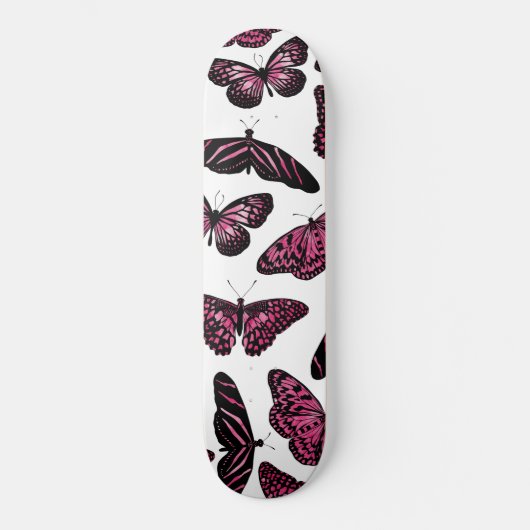 Girly Pink Black Butterflies Waterverf Pattern Persoonlijk Skateboard (Voorkant)