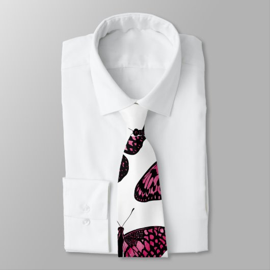 Girly Pink Black Butterflies Waterverf Pattern Stropdas (Gebonden)