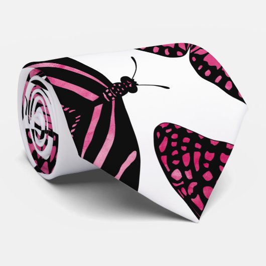 Girly Pink Black Butterflies Waterverf Pattern Stropdas (Opgerold)