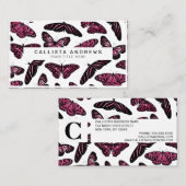 Girly Pink Black Butterflies Waterverf Pattern Visitekaartje (Voorkant / Achterkant)