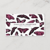 Girly Pink Black Butterflies Waterverf Pattern Visitekaartje (Voorkant)