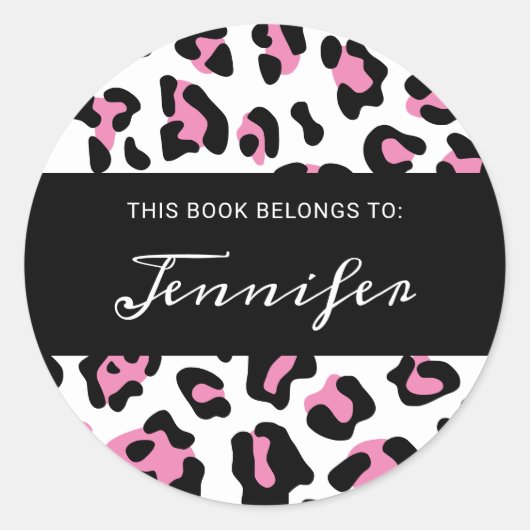 Girly Pink Black en White Leopard Spot Book Ronde Sticker (Voorkant)