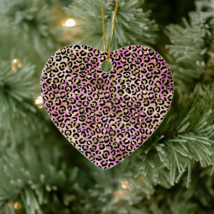 Girly Pink Black Glam Leopard Print Keramisch Ornament