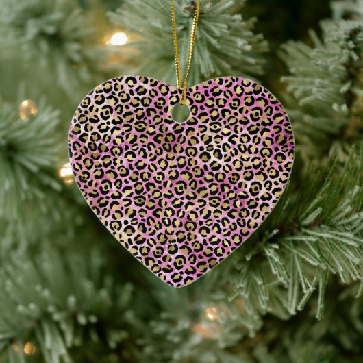 Girly Pink Black Glam Leopard Print Keramisch Ornament (Boom)