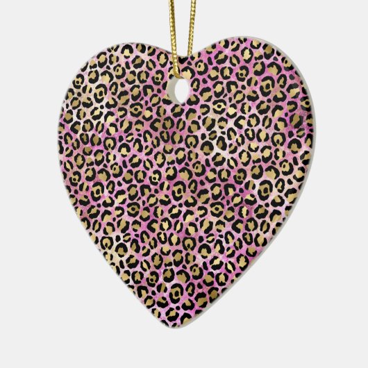 Girly Pink Black Glam Leopard Print Keramisch Ornament (Links)