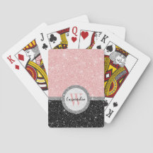 Girly Pink Black Glitter Monogram Naam